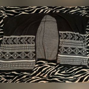 black and white print shaw/poncho sweater